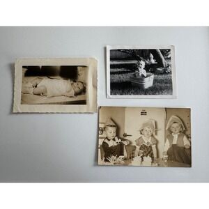 Lot Of 3 Vintage B&W 1940s Family Kids, Triplets, Baby In Bucket Black & White